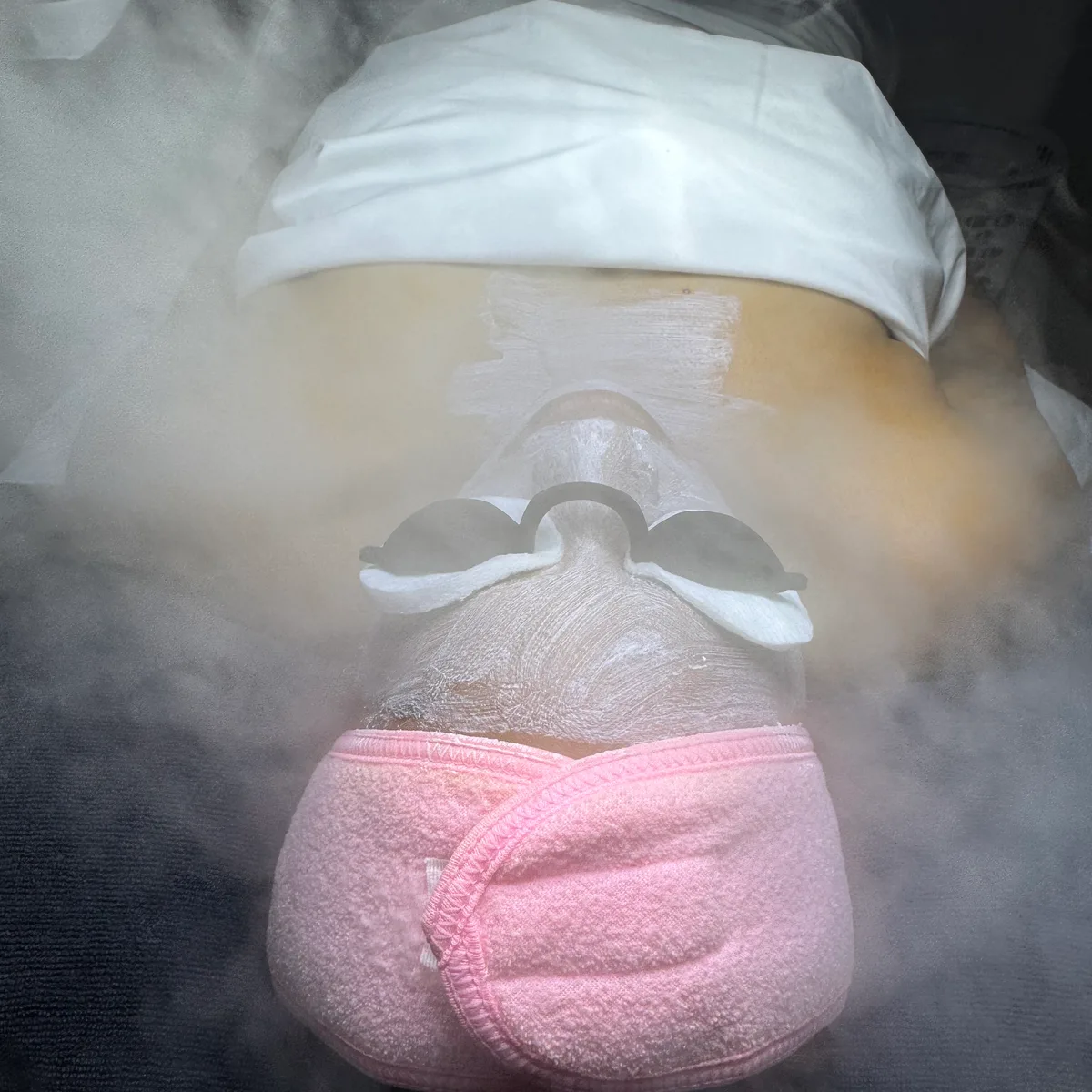 A steam facial in progress